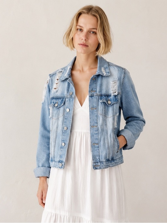 Love Tree Jackets & Blazers - Love Tree Light Wash Distressed Denim Jacket